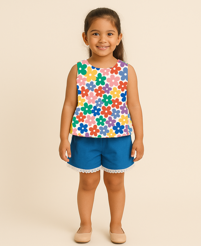 Girls Floral Shorts Set