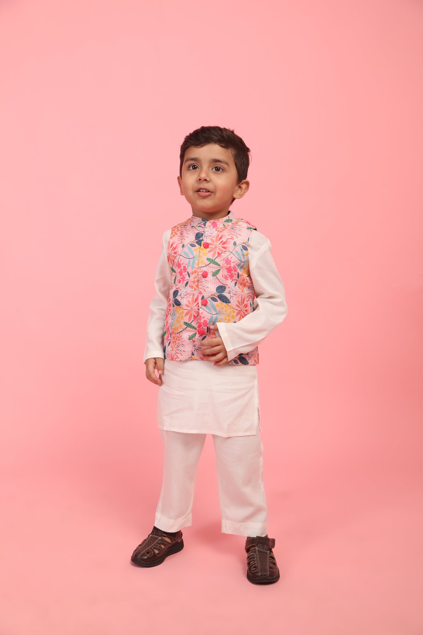 Boys Pink Kurta Pant Set with Jacket