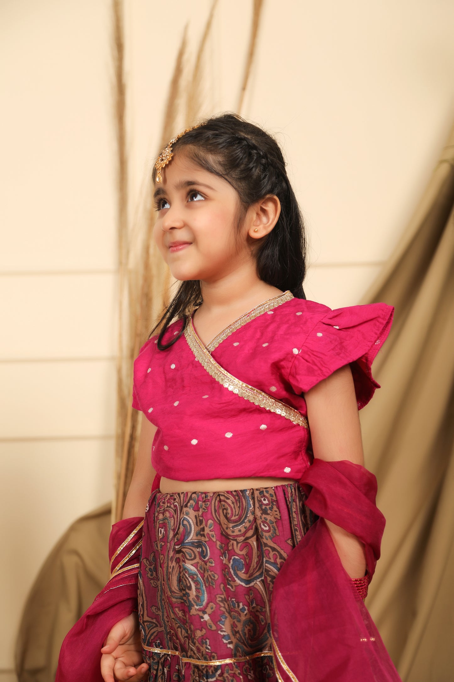 Purple Paisley Print Lehenga Blouse Set
