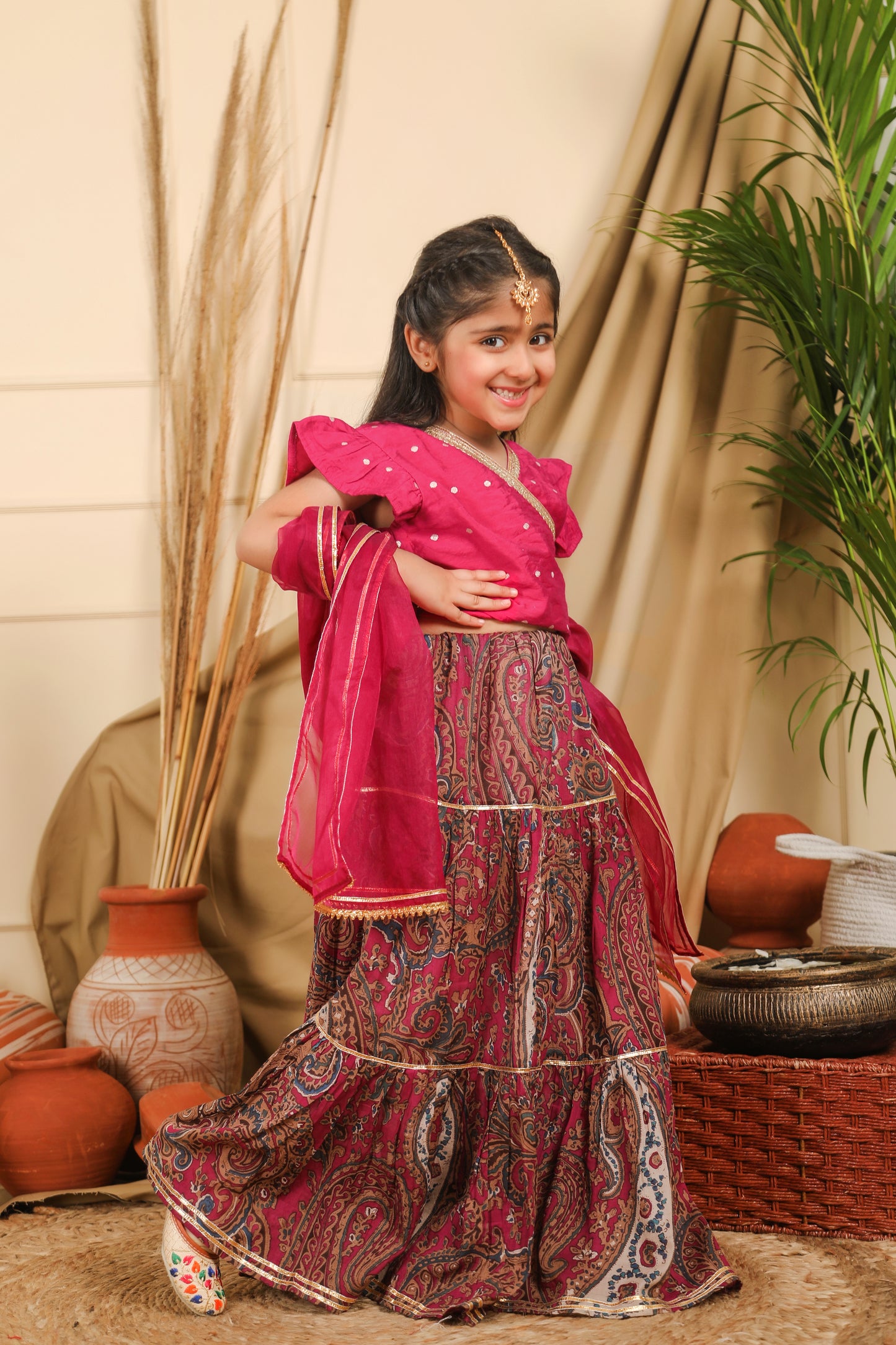 Purple Paisley Print Lehenga Blouse Set
