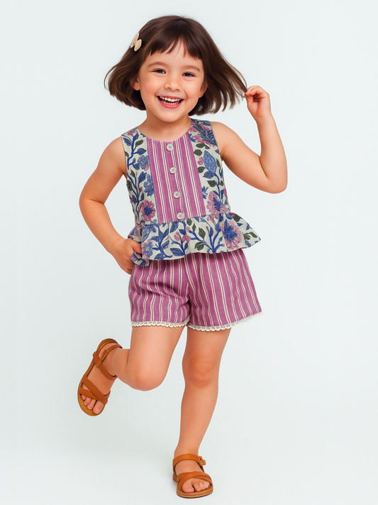 Girls Blockprint shorts in Purple