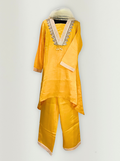 Marigold Yellow Kurta Pants and Dupatta Set