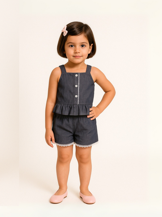Girls Denim Shorts Set