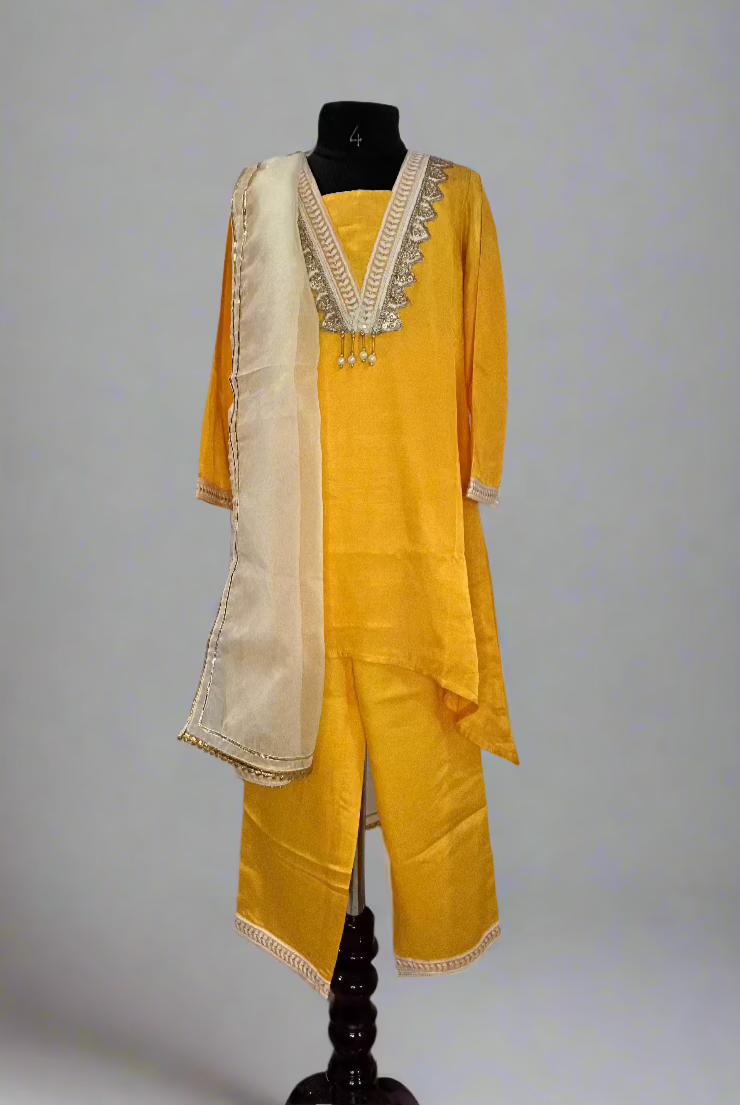 Marigold Yellow Kurta Pants and Dupatta Set