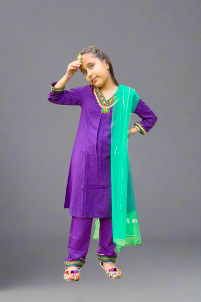 Cotton Jacquard Purple Kurta Set